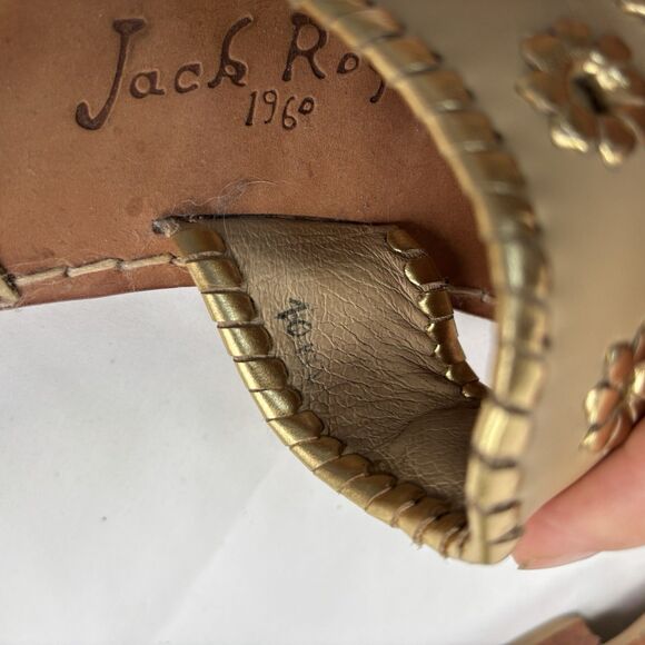 Jack Rogers Baby Camel/Gold Nantucket Whipstitch Leather Thong Flat Sandal Sz 10 - Picture 7 of 10